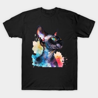 Sphynx Cat Water Color Pop Art Design for Cat Lover T-Shirt